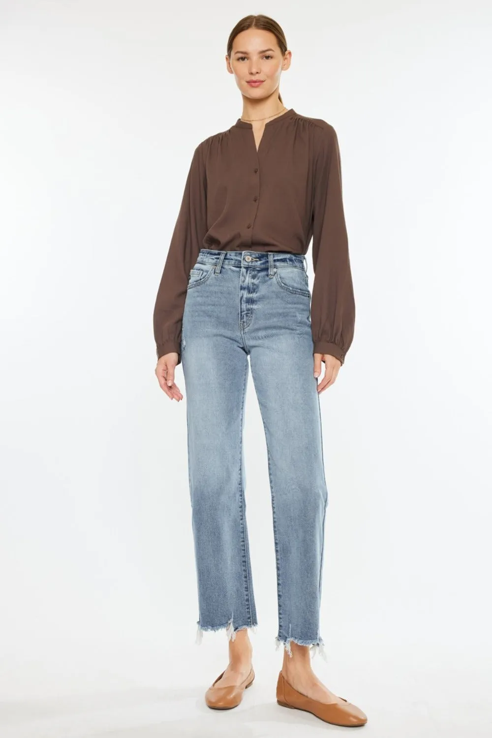 Jamison High Rise Raw Hem Wide Leg Jeans