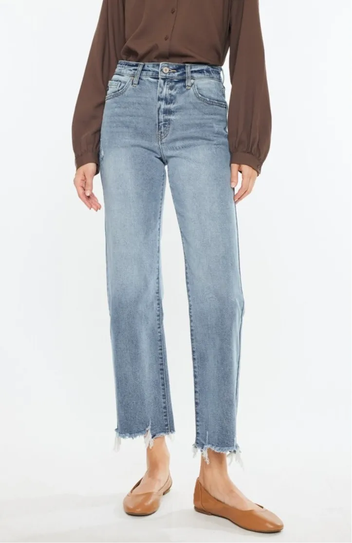 Jamison High Rise Raw Hem Wide Leg Jeans