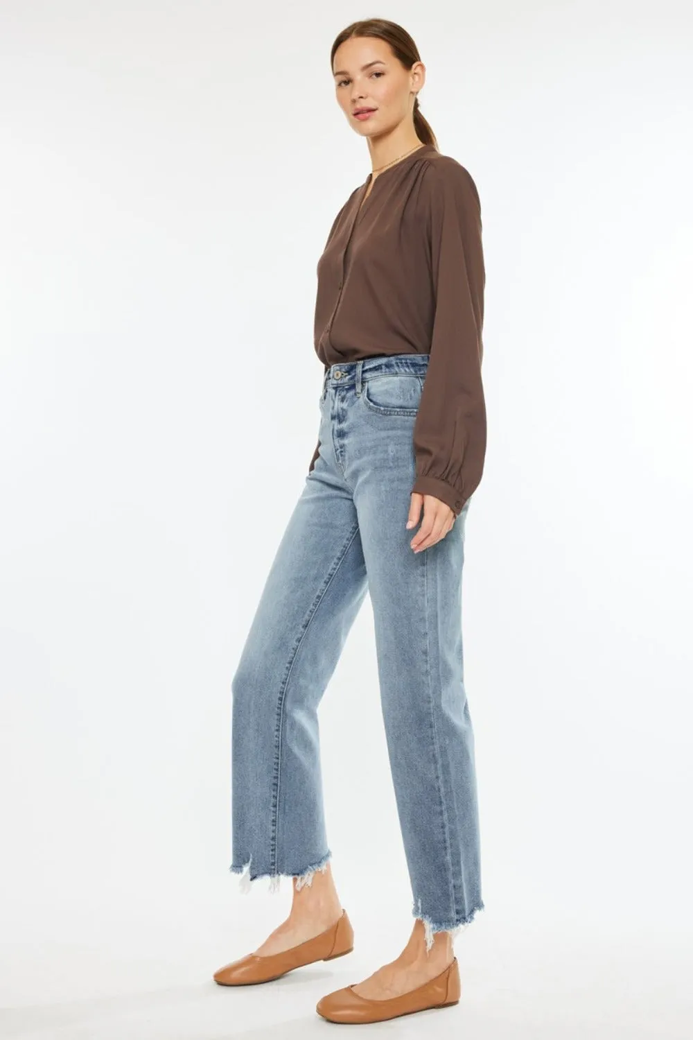 Jamison High Rise Raw Hem Wide Leg Jeans