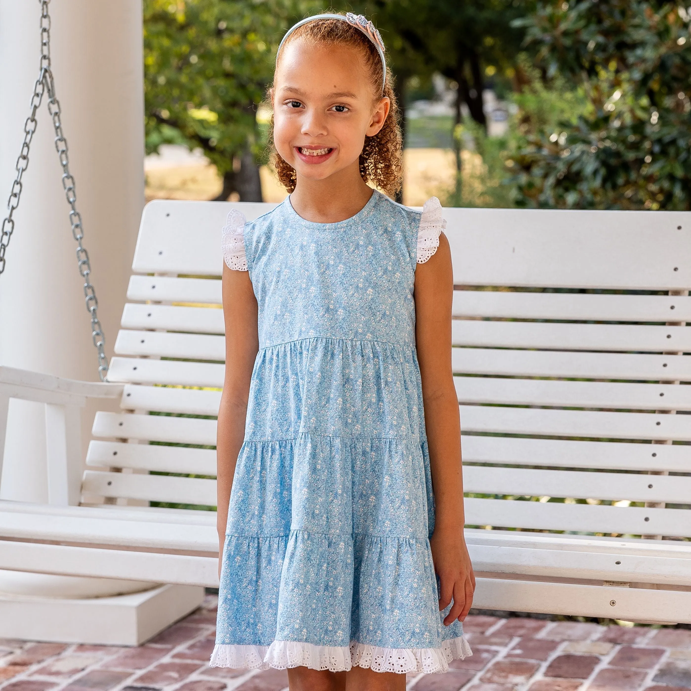 Jill Girls Twirly Dress - Sky Blue Posies