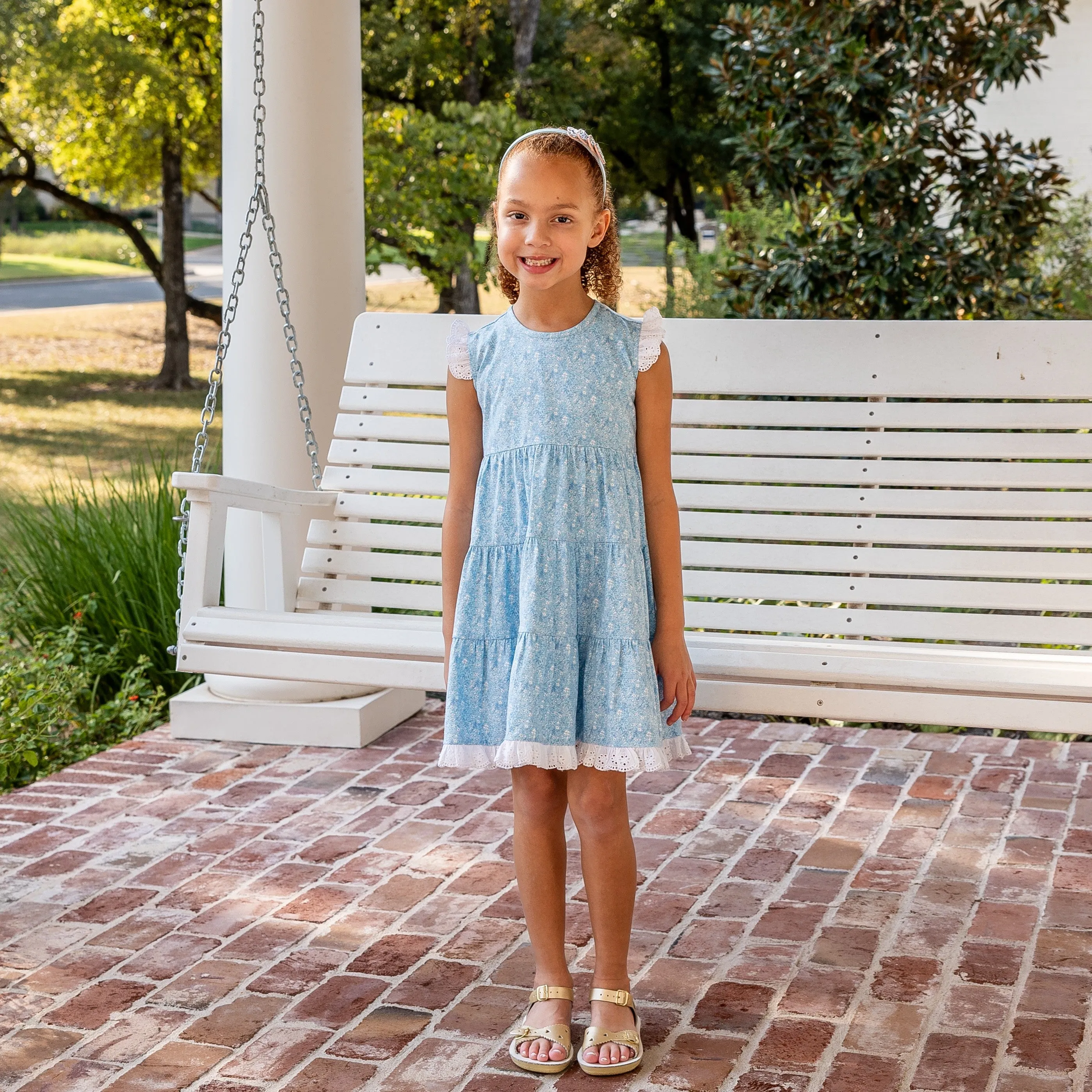 Jill Girls Twirly Dress - Sky Blue Posies