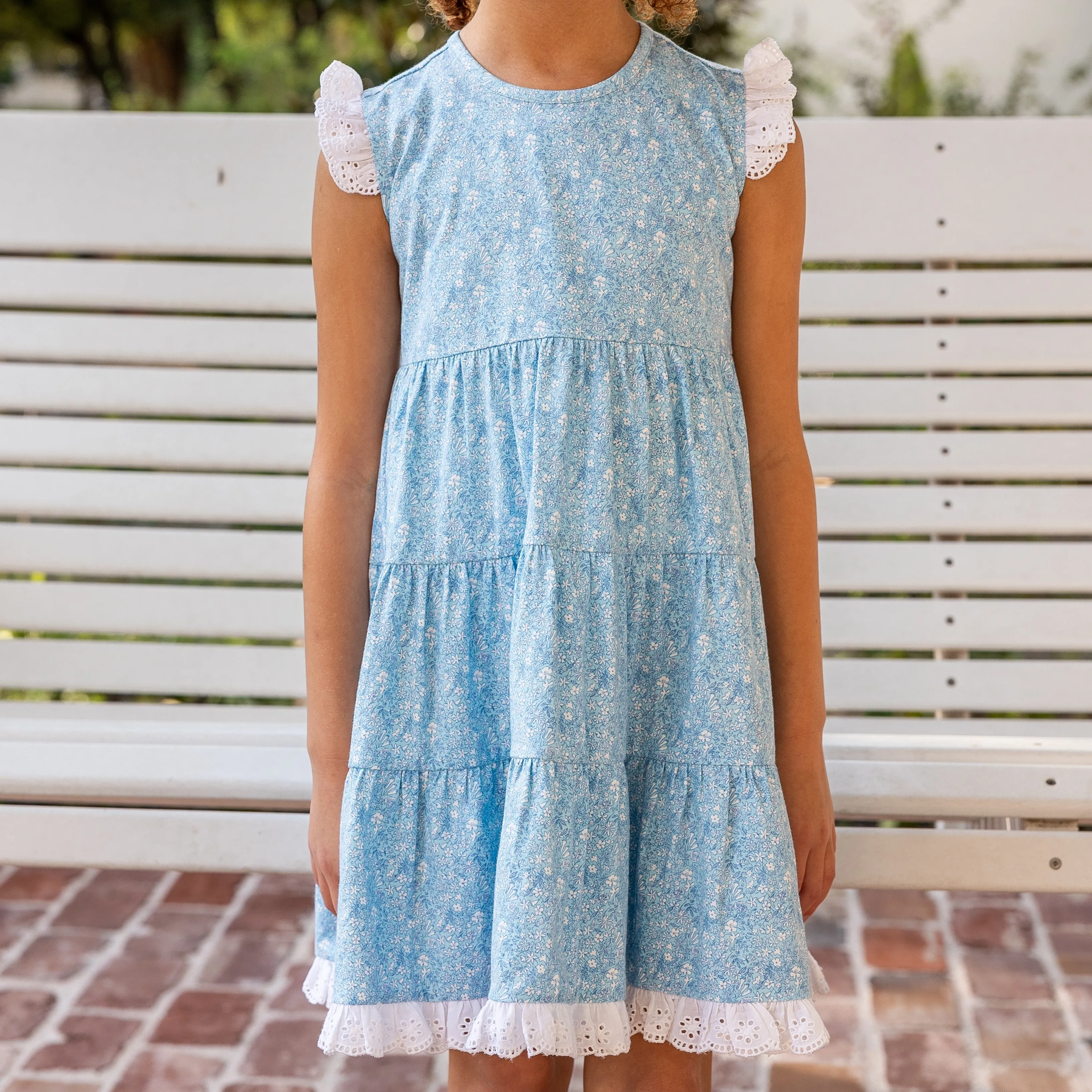 Jill Girls Twirly Dress - Sky Blue Posies
