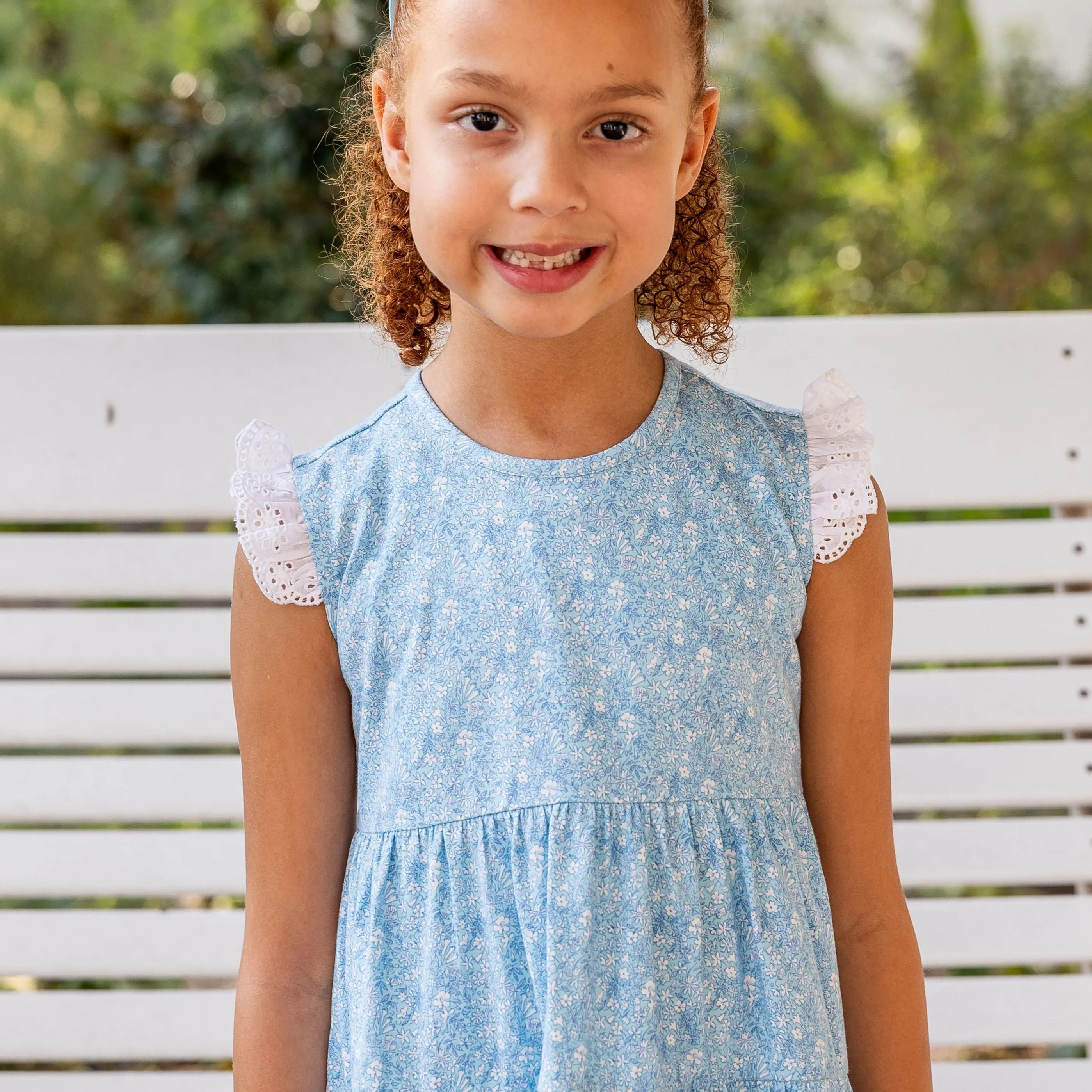 Jill Girls Twirly Dress - Sky Blue Posies
