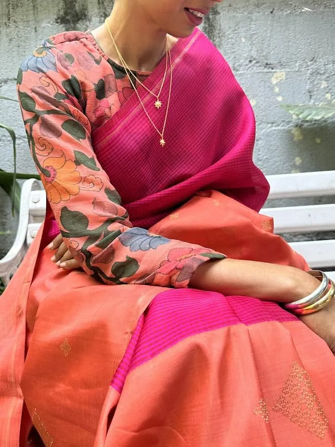 Lasya peach soda kalamkari blouse