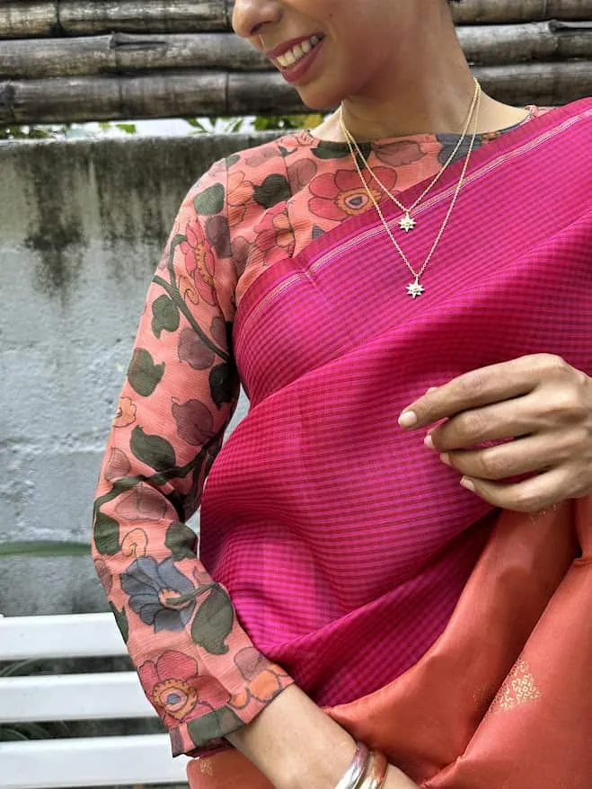 Lasya peach soda kalamkari blouse
