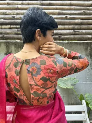 Lasya peach soda kalamkari blouse