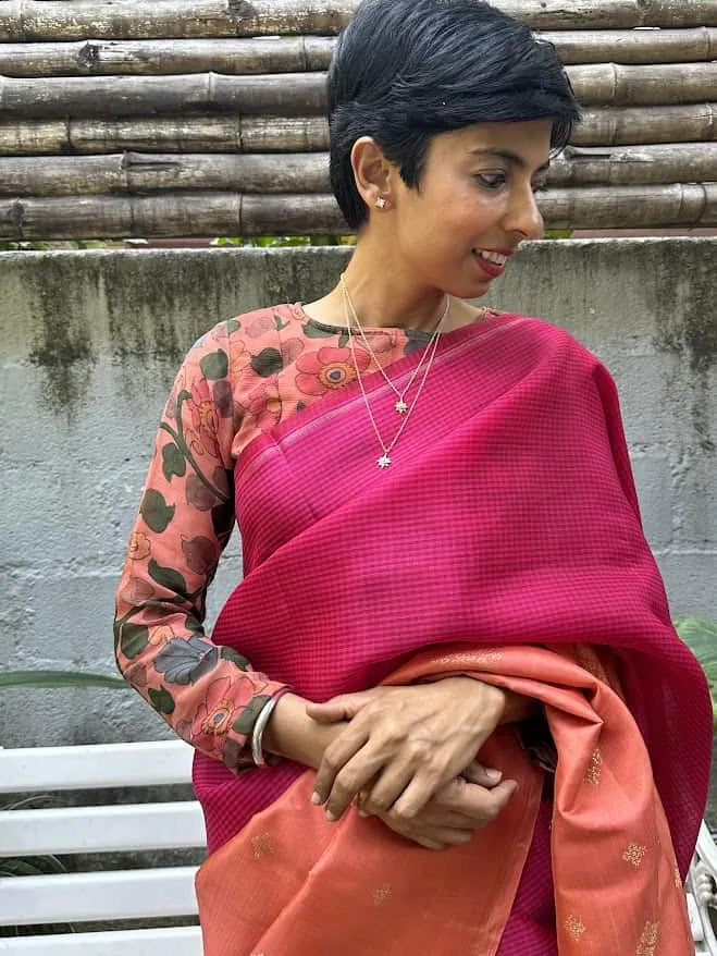 Lasya peach soda kalamkari blouse