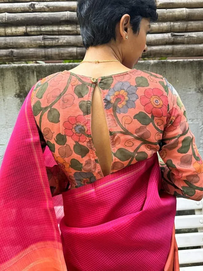Lasya peach soda kalamkari blouse