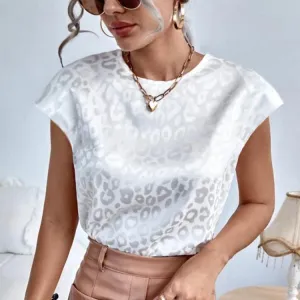 Leopard Jacquard Commuter Versatile Round Neck Top Wholesale Women'S Top