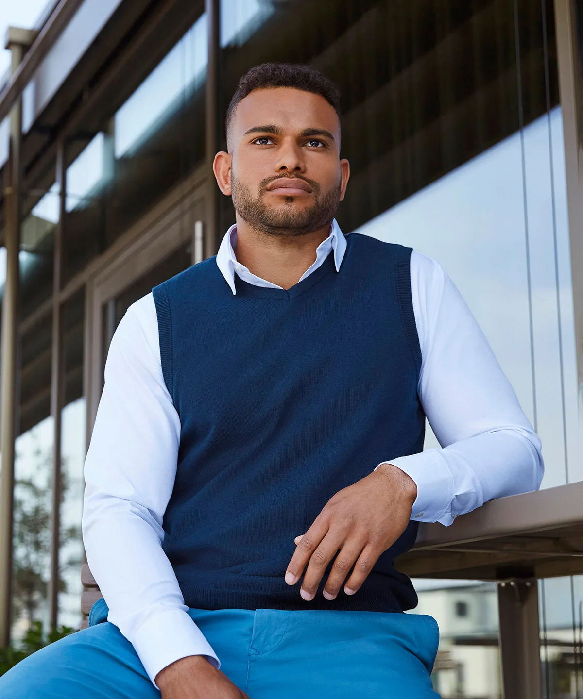 Light Blue - Long sleeve herringbone shirt