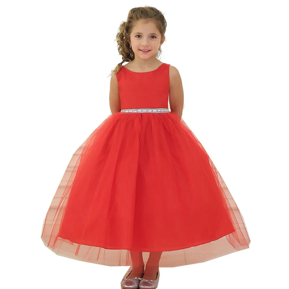 Little Girls Red Rhinestone Tulle Flower Girl Dress 2T-6