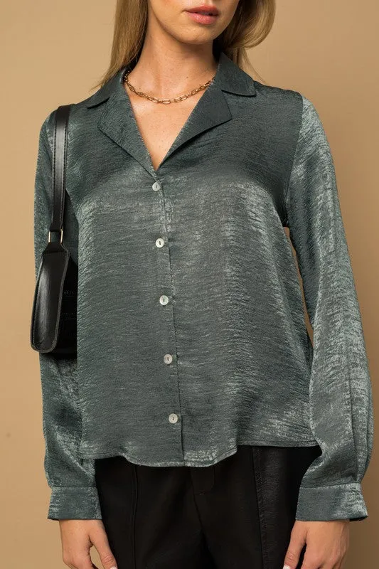 L/S Button Down Satin Blouse