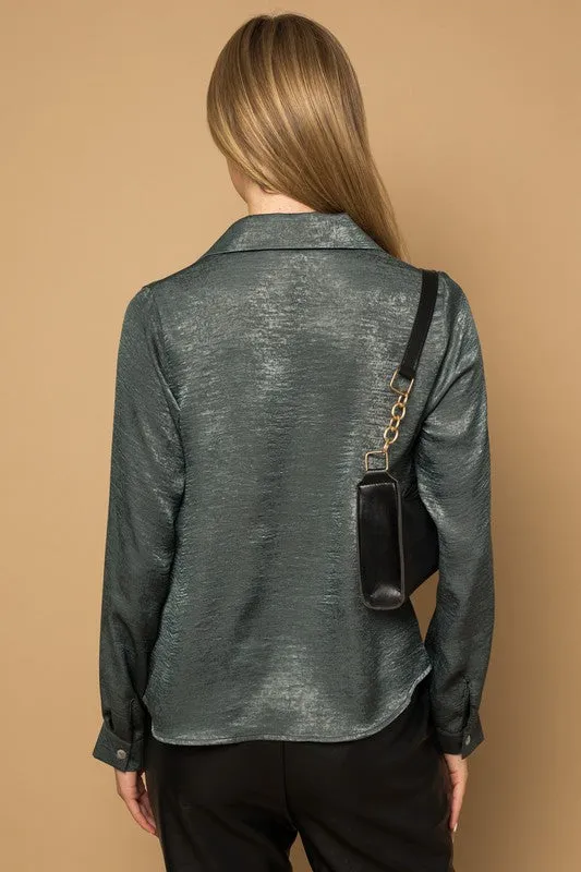 L/S Button Down Satin Blouse