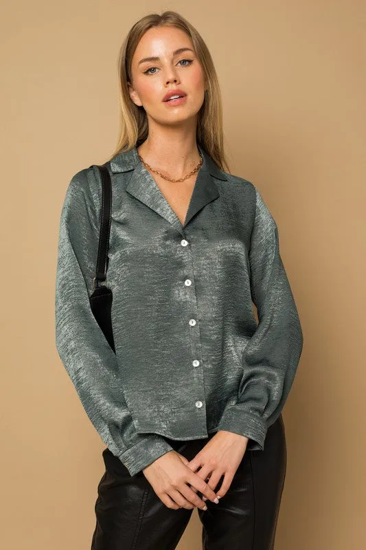 L/S Button Down Satin Blouse