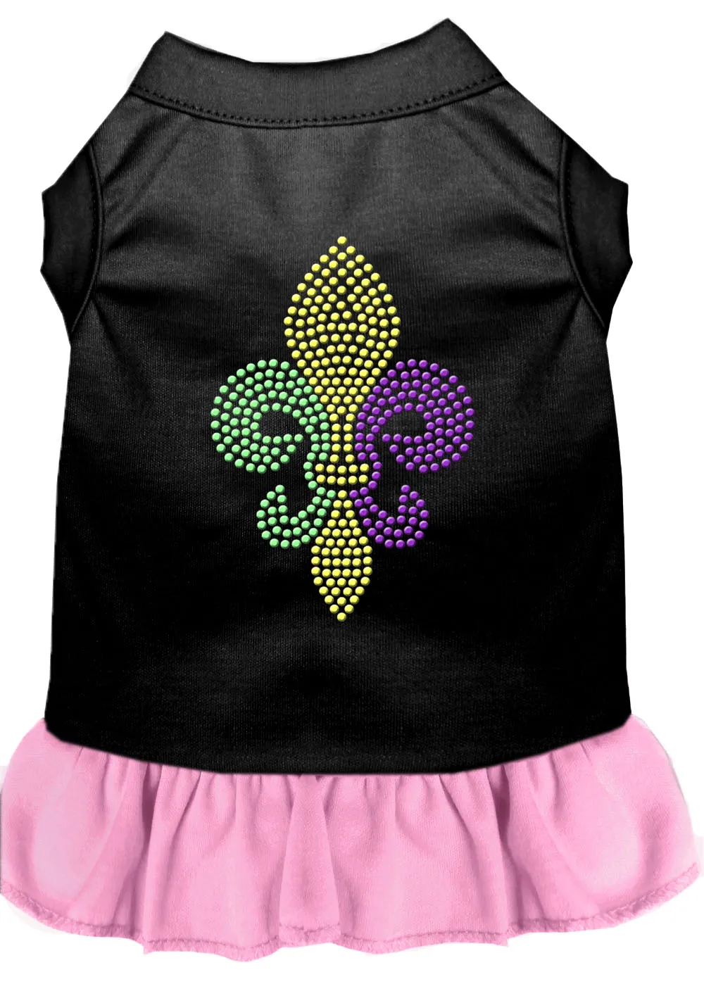 Mardi Gras Fleur De Lis Rhinestone Dress Black With Light Pink Med