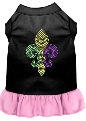 Mardi Gras Fleur De Lis Rhinestone Dress Black With Light Pink Med