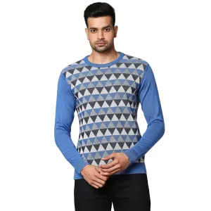 Men Blue Argyle Wool Blend Full Sleeve V Neck Collar Sweaters