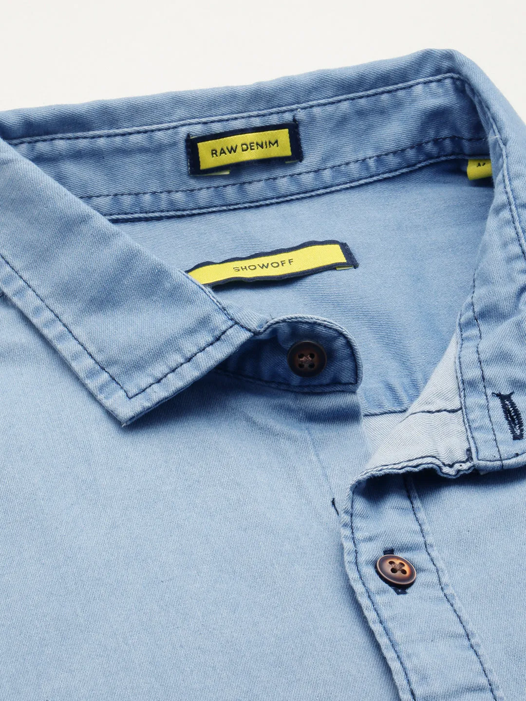 Men Blue Spread Collar Casual Cotton Shirt