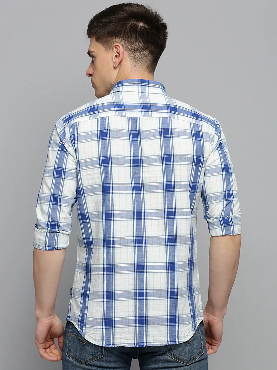 Men Off White Classic Tartan Check Cotton Shirt
