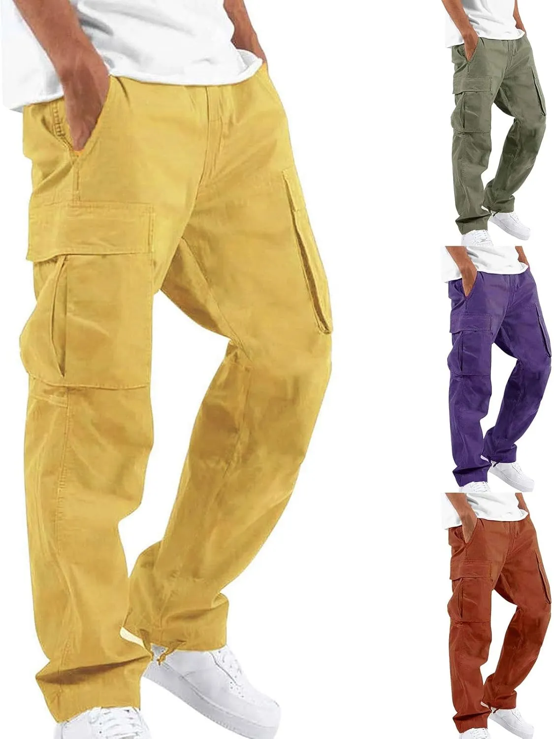 Mens Sweatpants with Pockets Big and Tall Trousers Heavyweight Fleece Cargo Sweatpants for Men Elastic Waist Drawstring