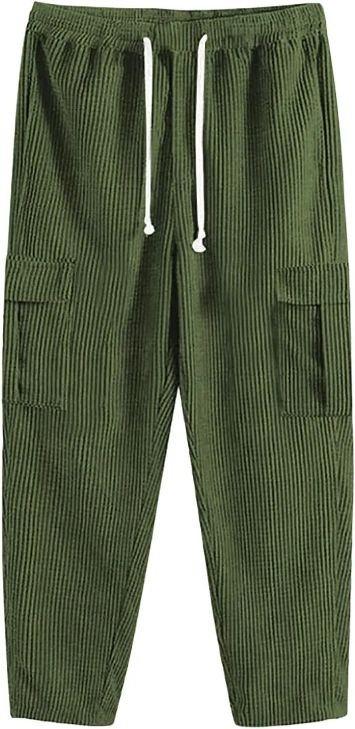 Mens Workout Cargo Sweatpants Elastic Waist Drawstring Athletic Trousers Casual Baggy Jogger Pants with Pockets Mens
