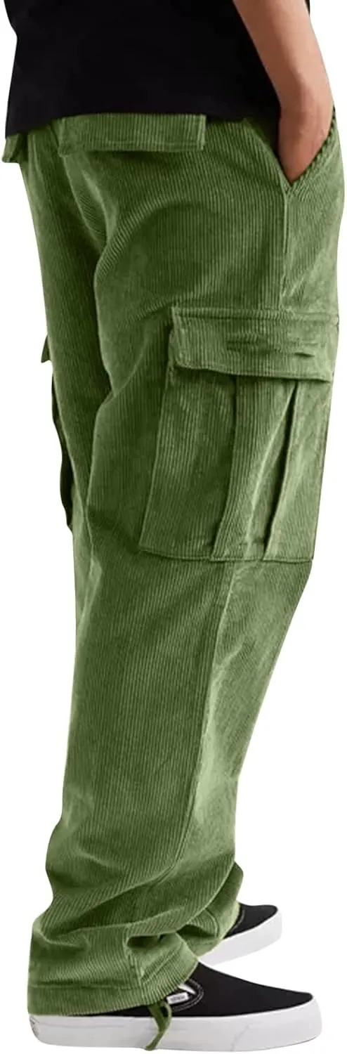 Mens Workout Cargo Sweatpants Elastic Waist Drawstring Athletic Trousers Casual Baggy Jogger Pants with Pockets Mens