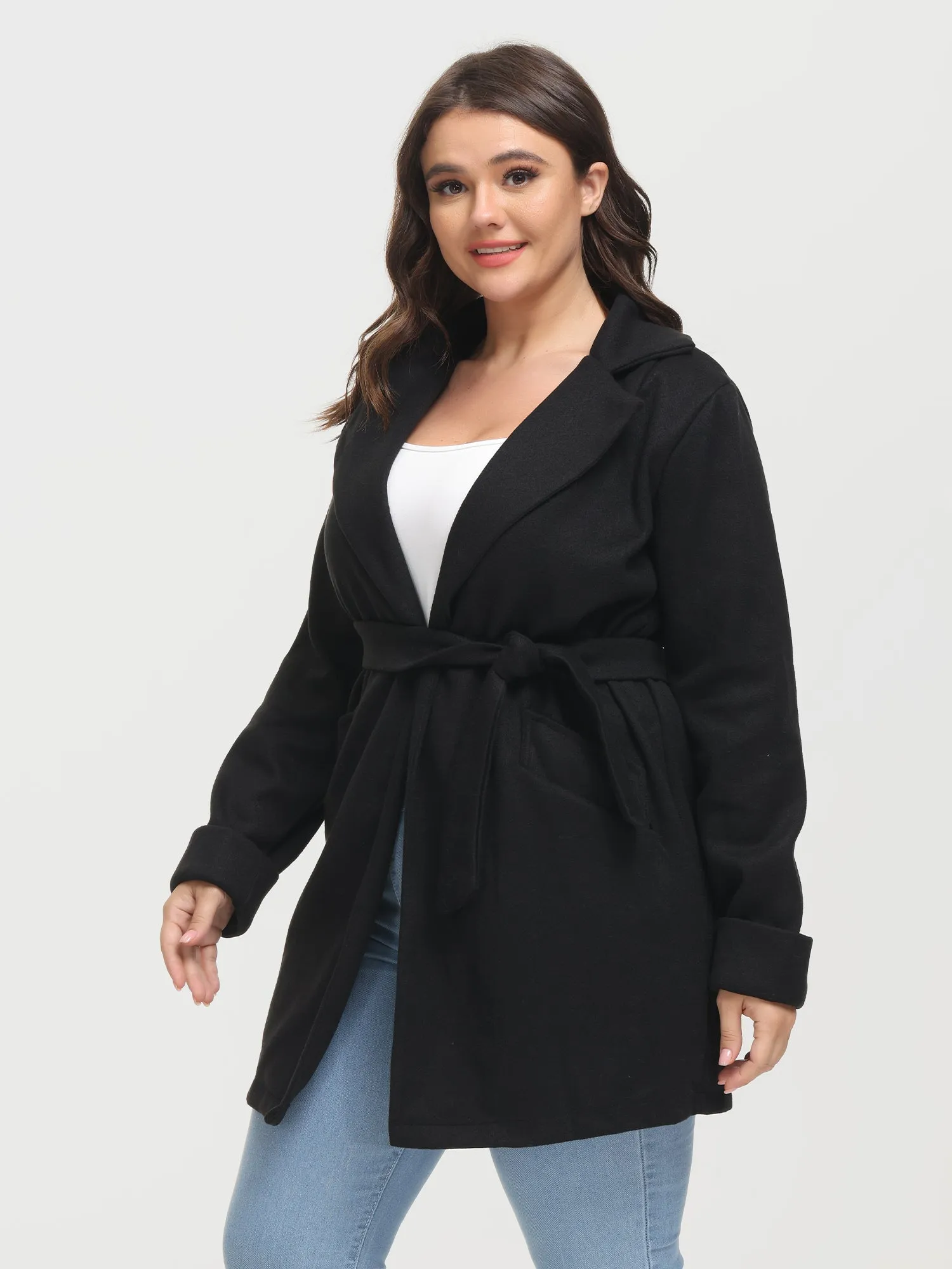Midsize Slim Lapel Waistband Tweed Jacket with Pockets