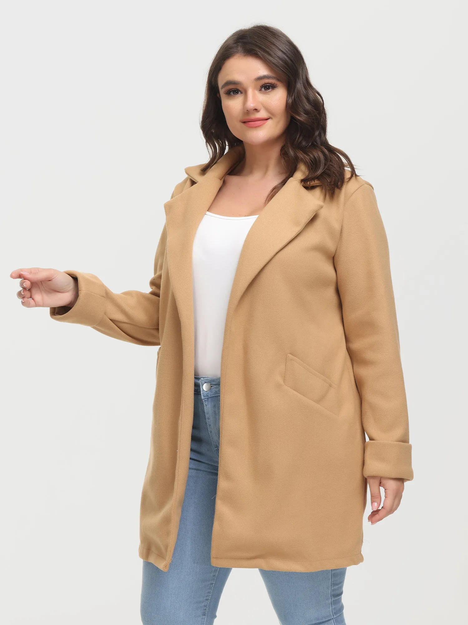 Midsize Slim Lapel Waistband Tweed Jacket with Pockets