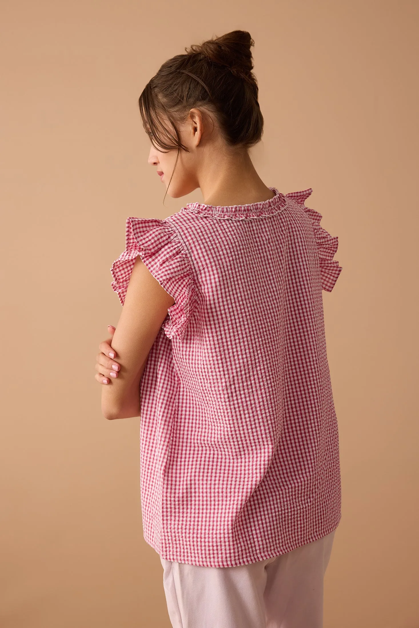 Peyton Gingham Top In  Light Pink