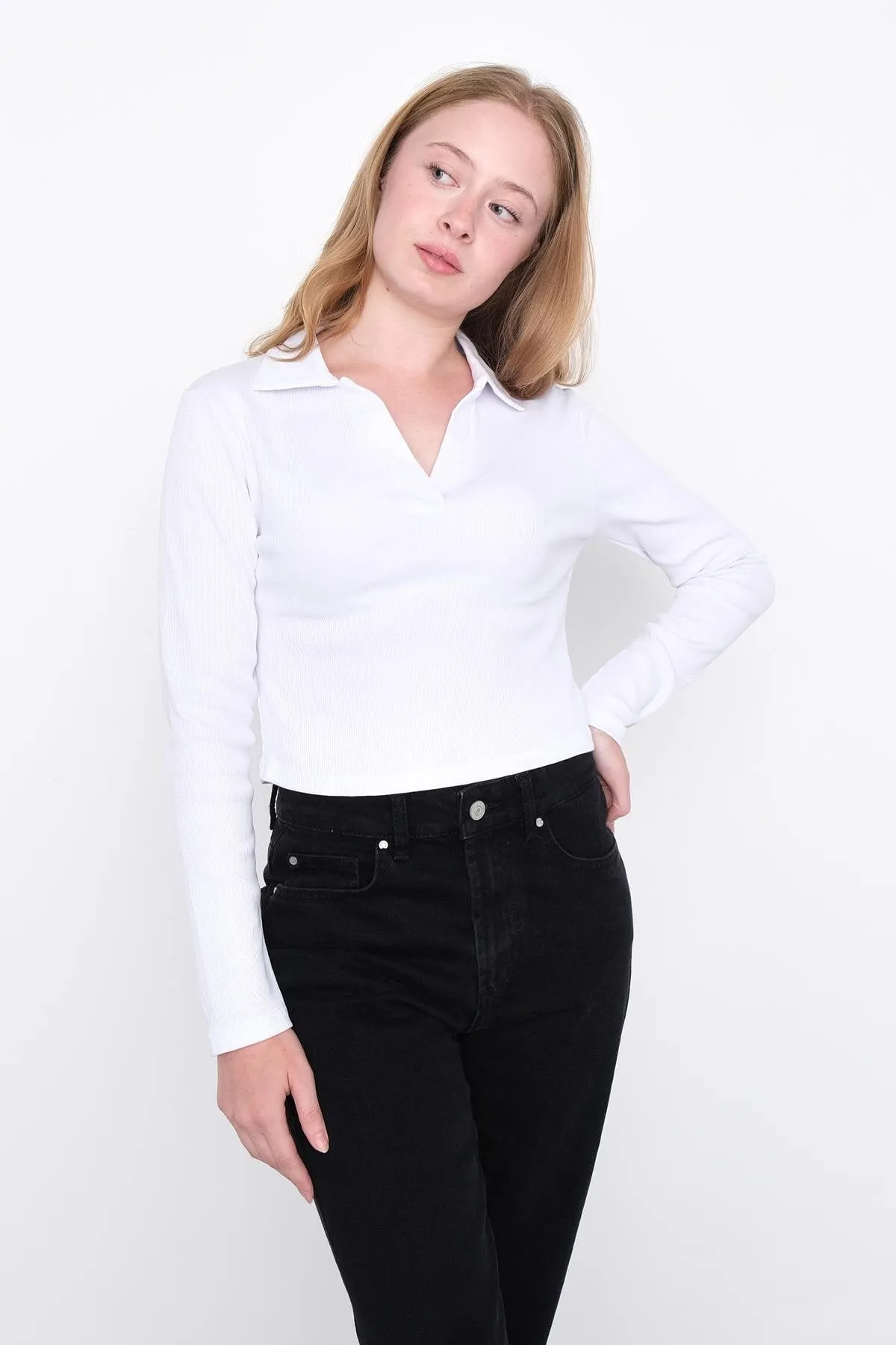 Polo Neck Blouse With Long Sleeve