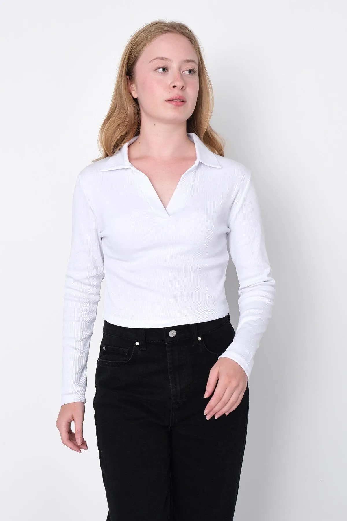 Polo Neck Blouse With Long Sleeve