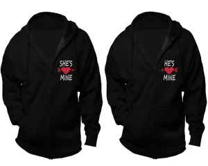 She's Mine & He's Mine Couple Matching Zipper Hoodies – Unisex, Sold Separately in All Sizes, Stylish and Comfortable