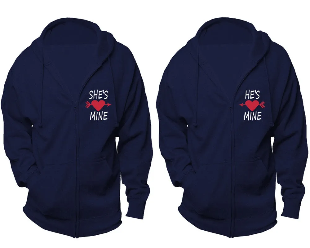 She's Mine & He's Mine Couple Matching Zipper Hoodies – Unisex, Sold Separately in All Sizes, Stylish and Comfortable