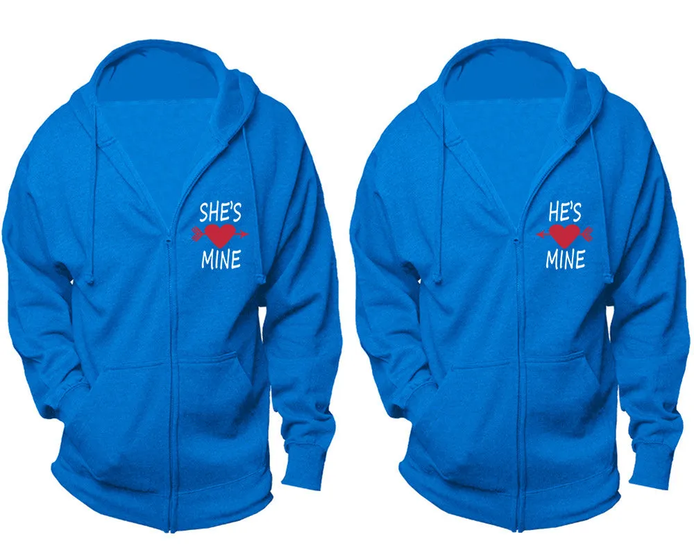 She's Mine & He's Mine Couple Matching Zipper Hoodies – Unisex, Sold Separately in All Sizes, Stylish and Comfortable