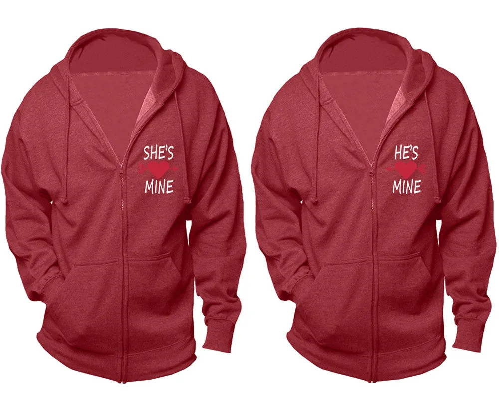 She's Mine & He's Mine Couple Matching Zipper Hoodies – Unisex, Sold Separately in All Sizes, Stylish and Comfortable