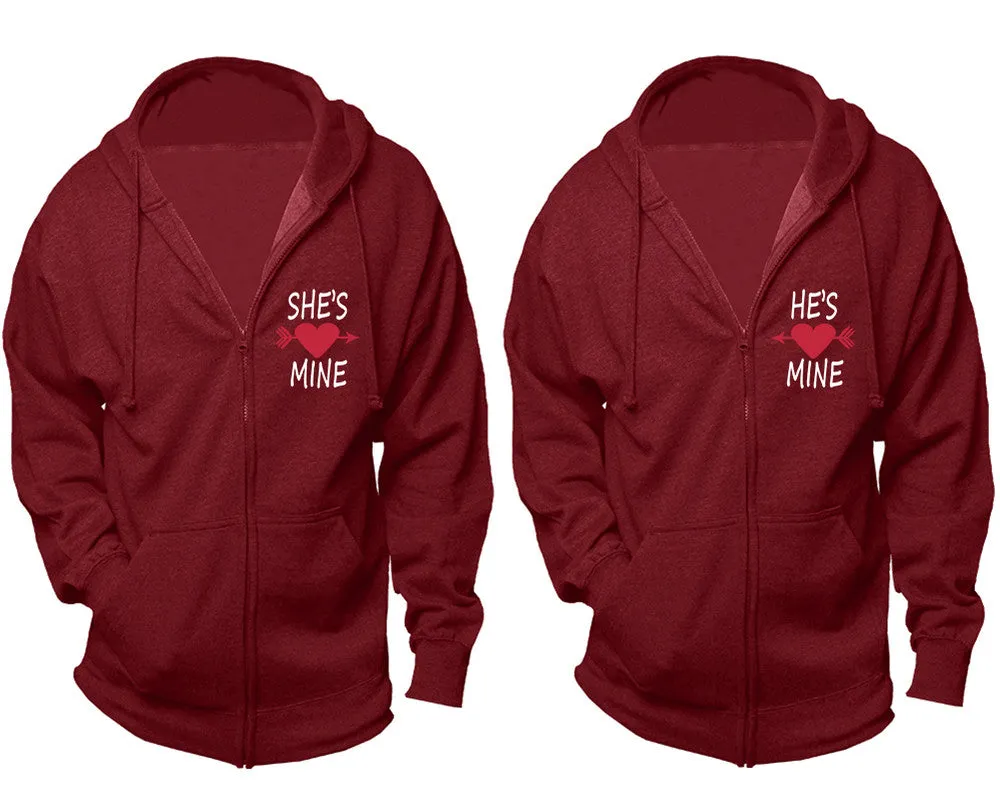 She's Mine & He's Mine Couple Matching Zipper Hoodies – Unisex, Sold Separately in All Sizes, Stylish and Comfortable