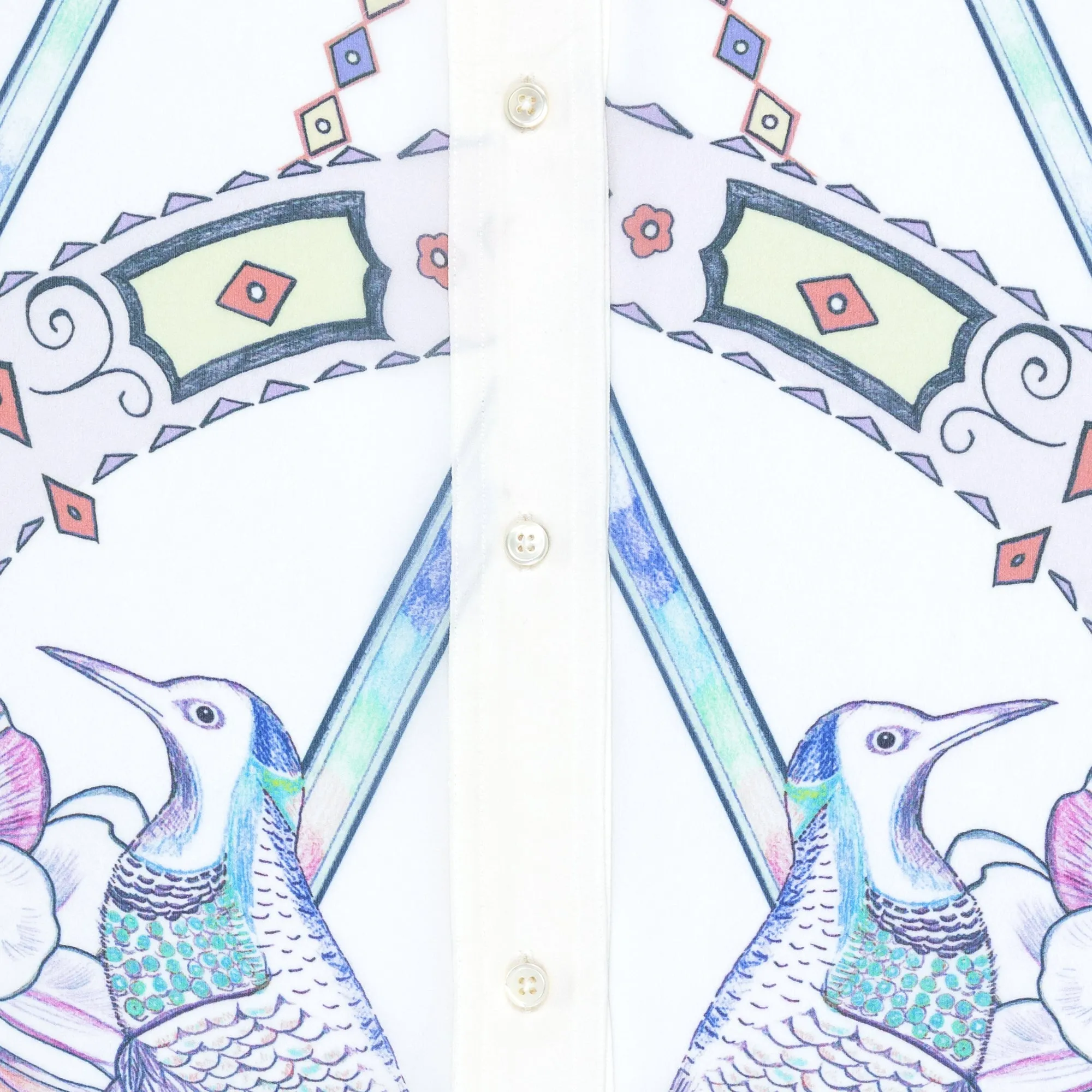 Silk blouse watercolor birds print