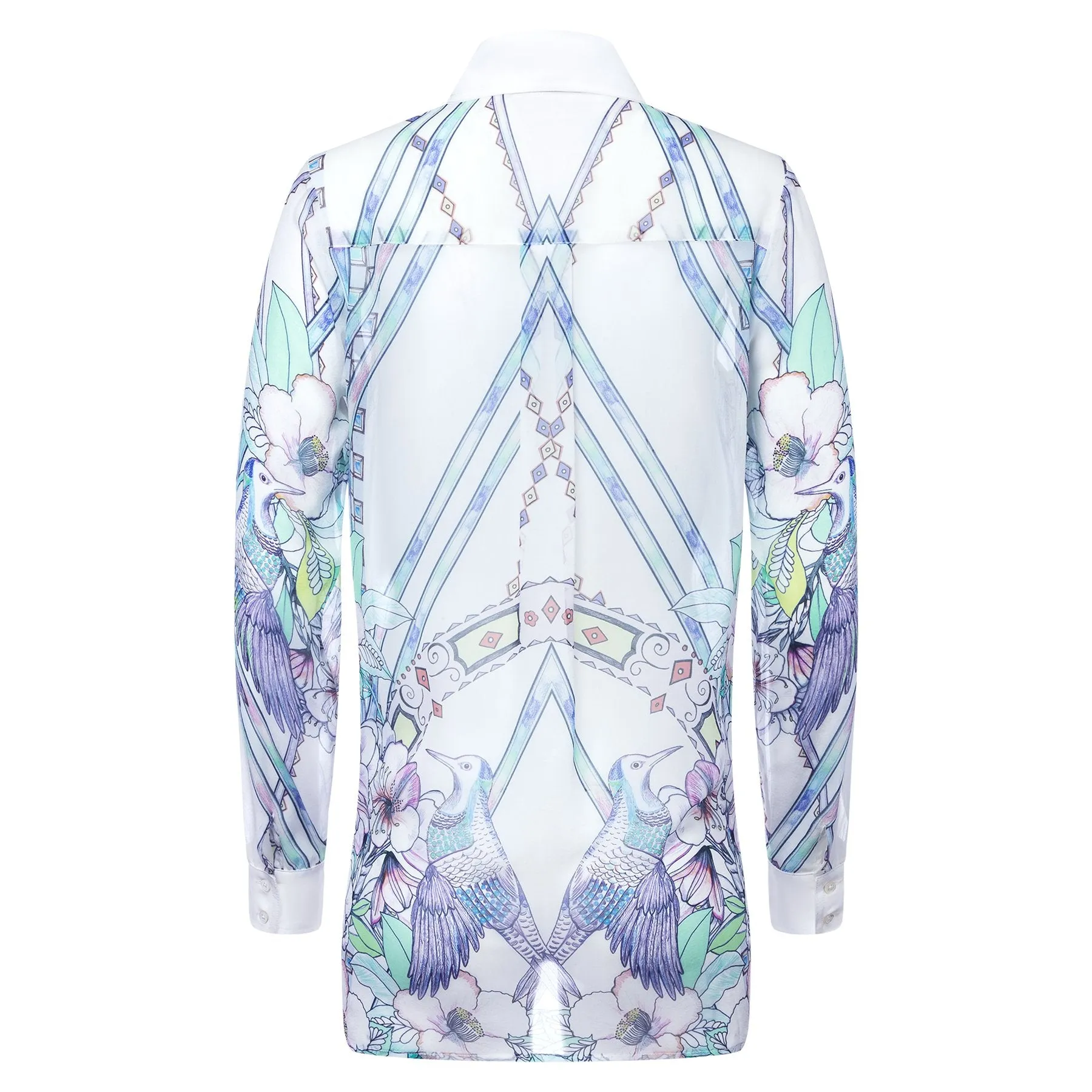 Silk blouse watercolor birds print
