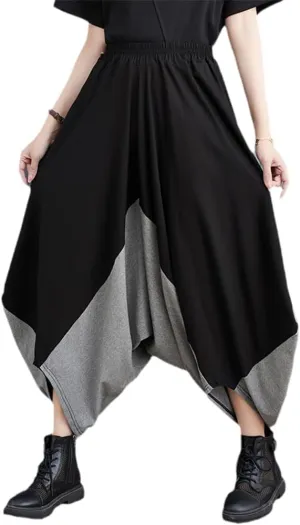 Spring Summer Streetwear Hip Hop Pants Women Loose Pockets Irregular Cross-Pants Calf-Length Harem Wide Leg