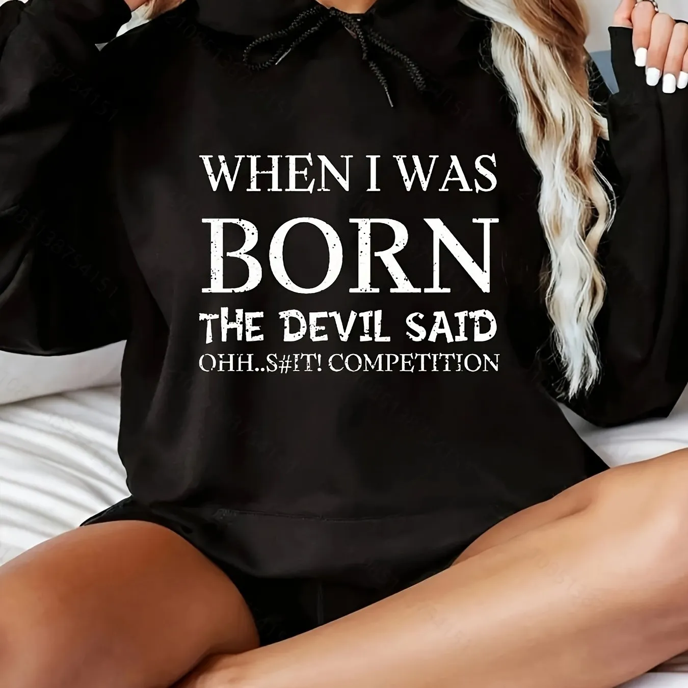 Trendy Devilish Competition Women's Hoodie- Soft Fleece Lining, Relaxed Fit, Long Sleeve, Casual Wear, Fashionable Graphic Print, Perfect for Outdoor Activities and Everyday Use