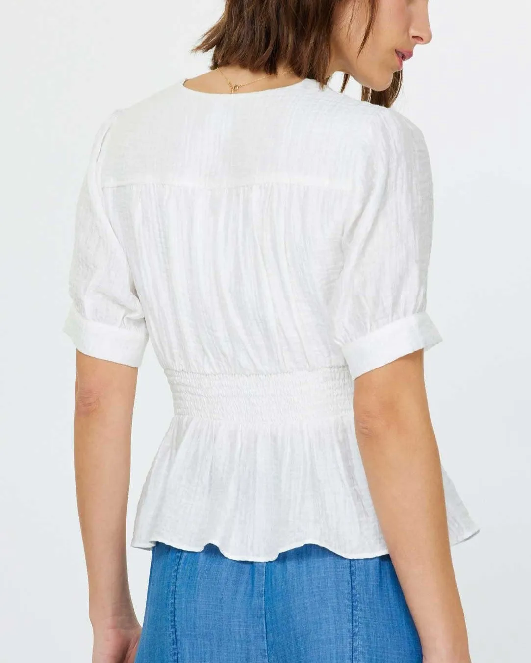 Twist Front Peplum Blouse - White