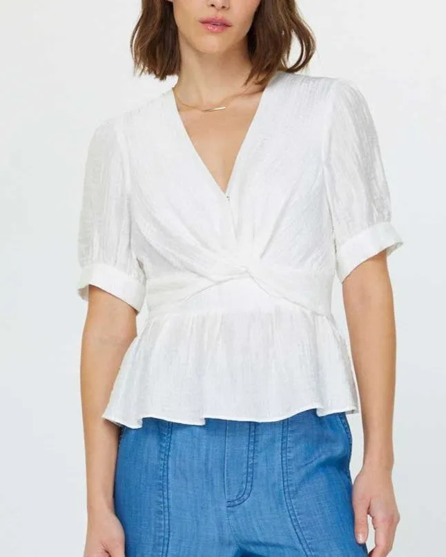 Twist Front Peplum Blouse - White