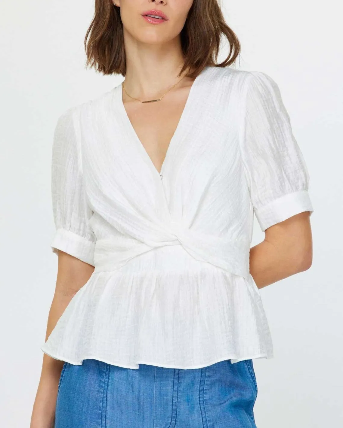 Twist Front Peplum Blouse - White