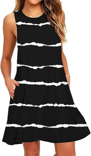 Uillui Casual Summer Dresses for Women Sexy Beach Solid Swing Tshirt Sundress Sleeveless Pockets Loose Hawaiian Tank Dress