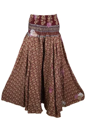 Women Handmade Bohemian Wide-Leg Pants in Deep Maroon – Flowy & Elegant