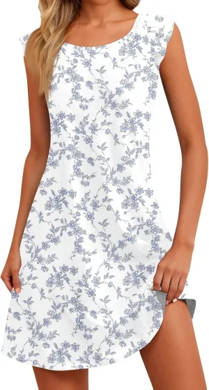 Yesunpxs Womens Summer Dresses Casual U Neck Sleeveless a Line Dress Flowy Printed Tank Dresses Beach Sundresses Mini Dress