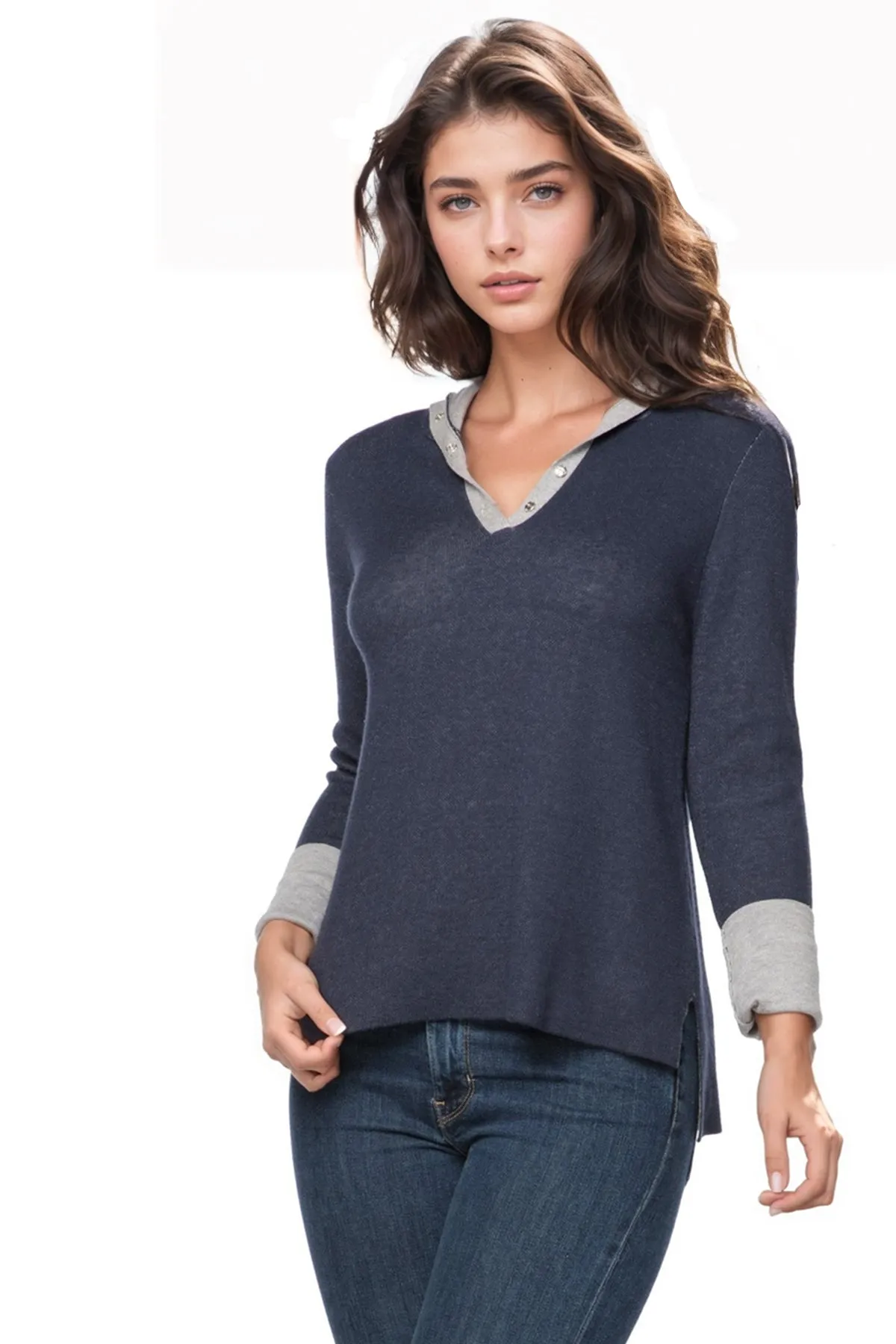 Zen Elaine Contrast Cuffed Hoodie Sweater