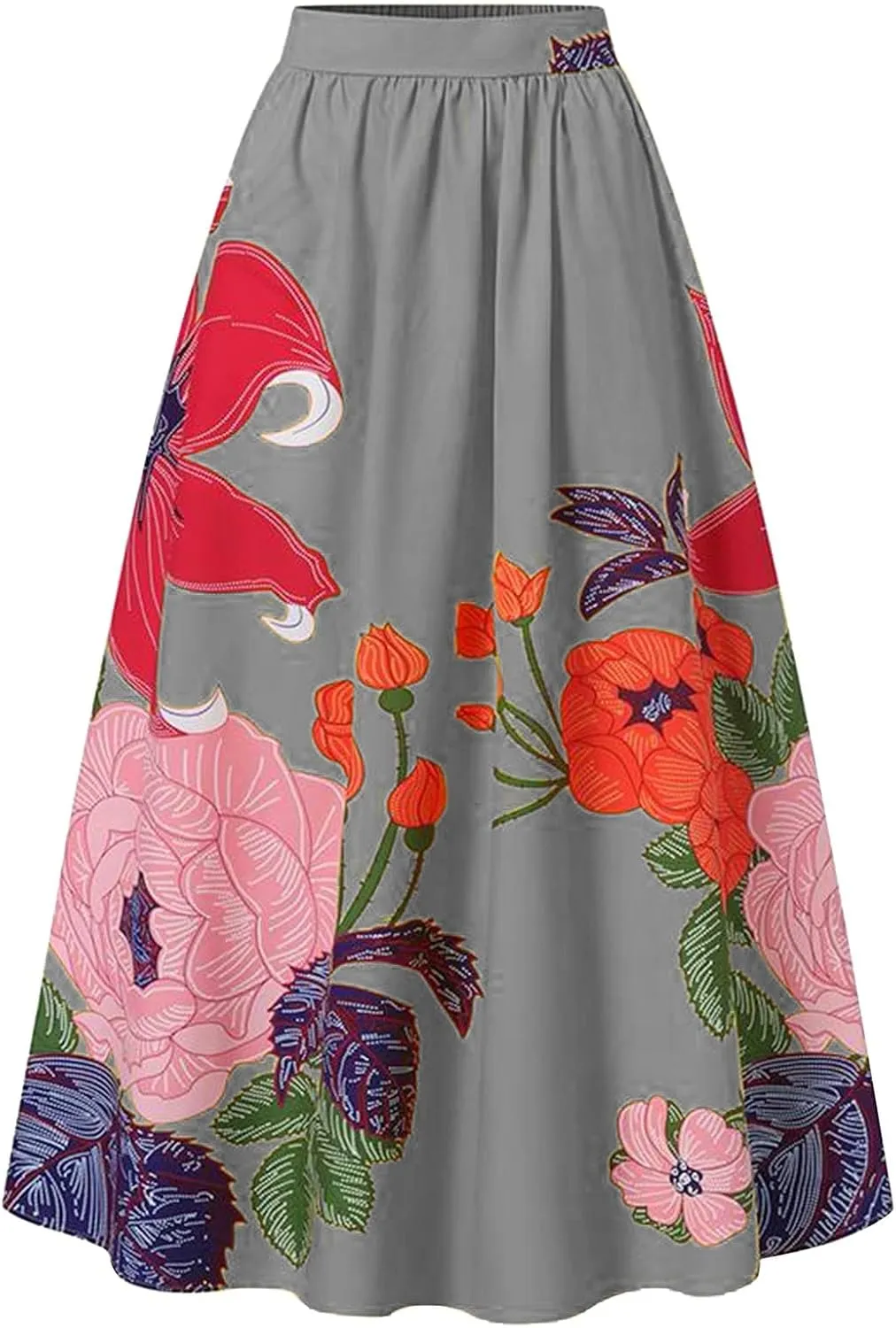ZYXTIM Maxi Skirts for Women Trendy Summer Long Skirts Floral Printed Colorful Fashion Skirt for Party Beach Holiday Travel
